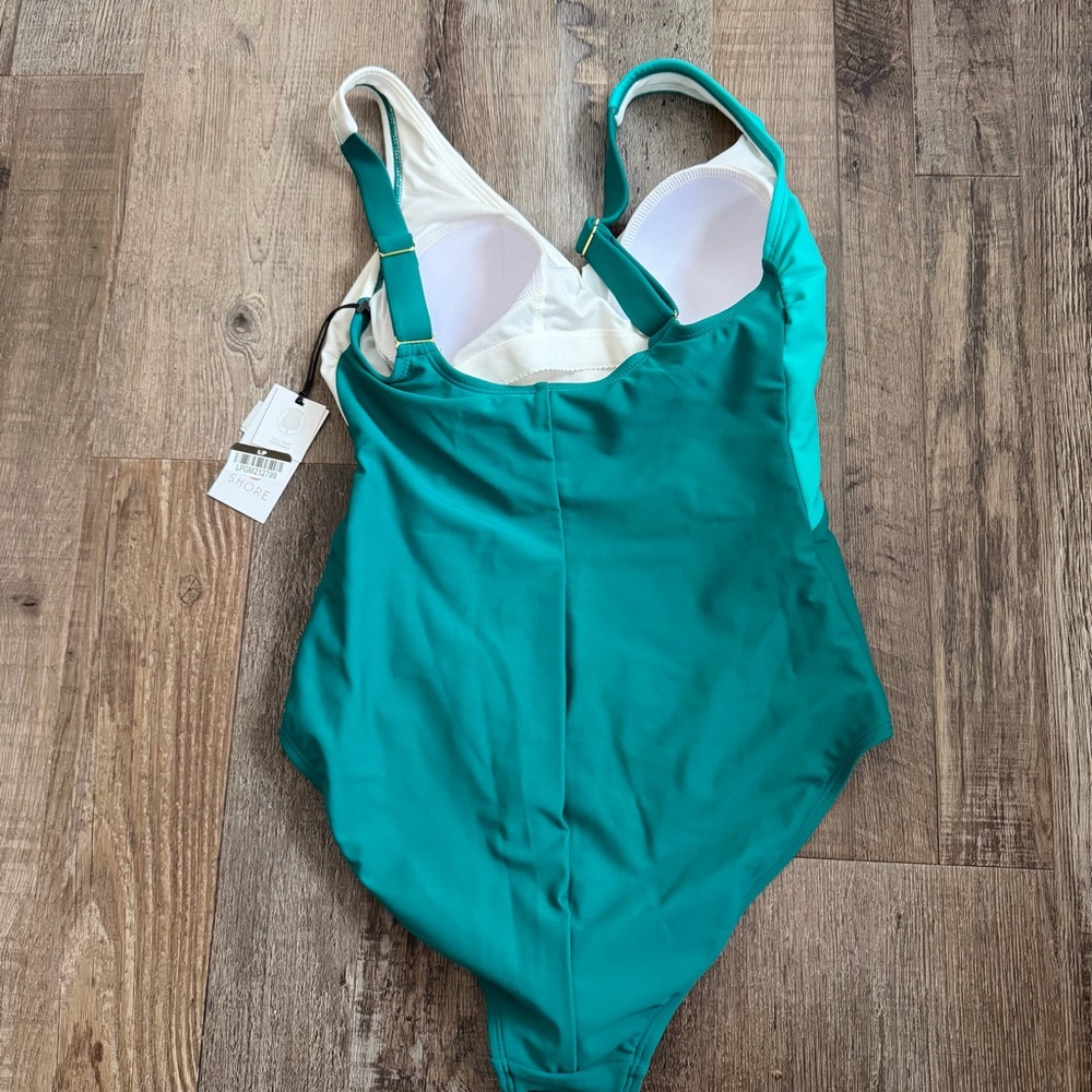 Front Wrap Colorblock Full Coverage One Piece Swimsuit - Shade & Shore Teal S - Picture 8 of 8